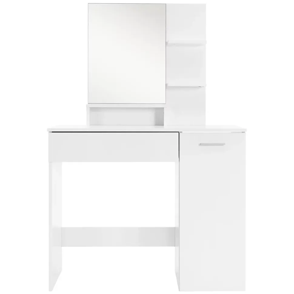 Coiffeuse moderne avec miroir + tabouret de maquillage en MDF blanc 90x38x138 cm