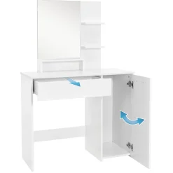 Coiffeuse moderne avec miroir + tabouret de maquillage en MDF blanc 90x38x138 cm