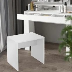 Coiffeuse moderne avec miroir + tabouret de maquillage en MDF blanc 90x38x138 cm
