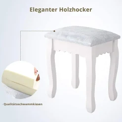 Coiffeuse moderne pour filles, ensemble de table de maquillage avec 3 tiroirs et miroir ovale à 360, tabouret rembourré
