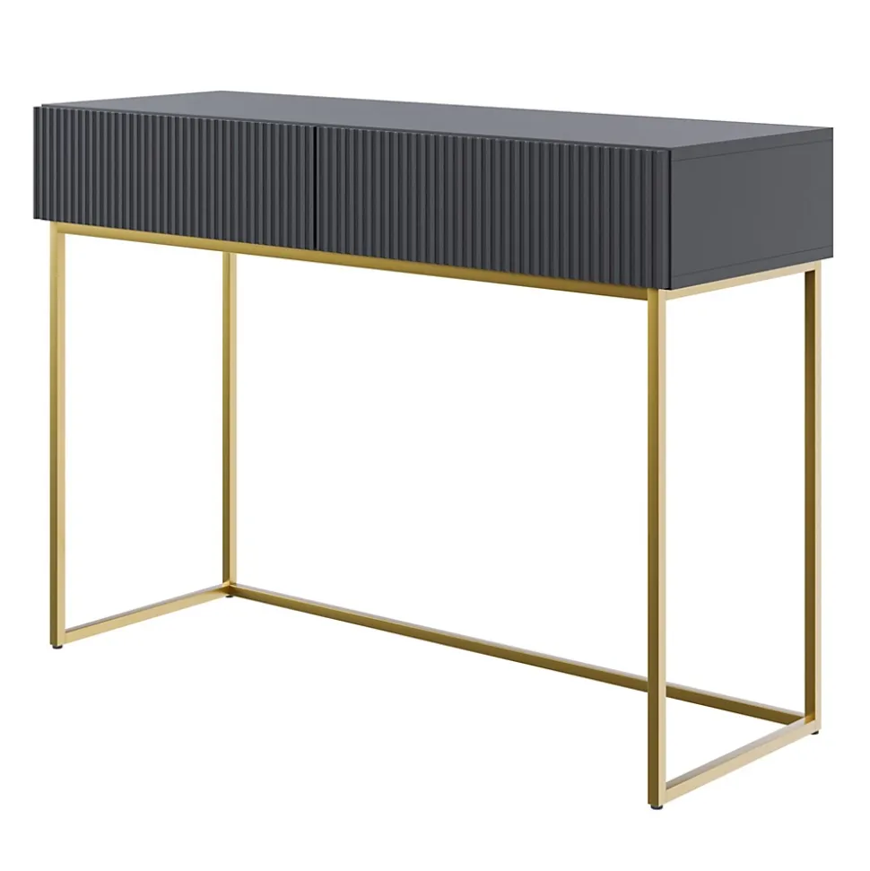 Coiffeuse noire pieds dorés 110 cm VELDIO