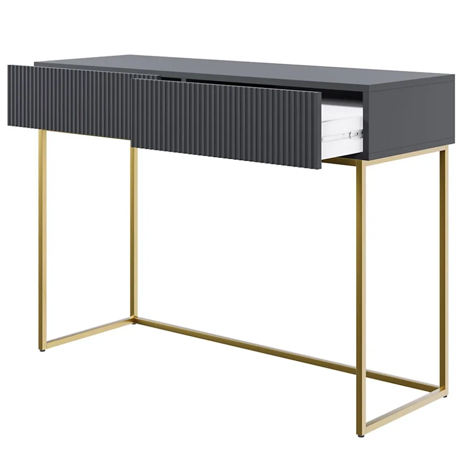 Coiffeuse noire pieds dorés 110 cm VELDIO
