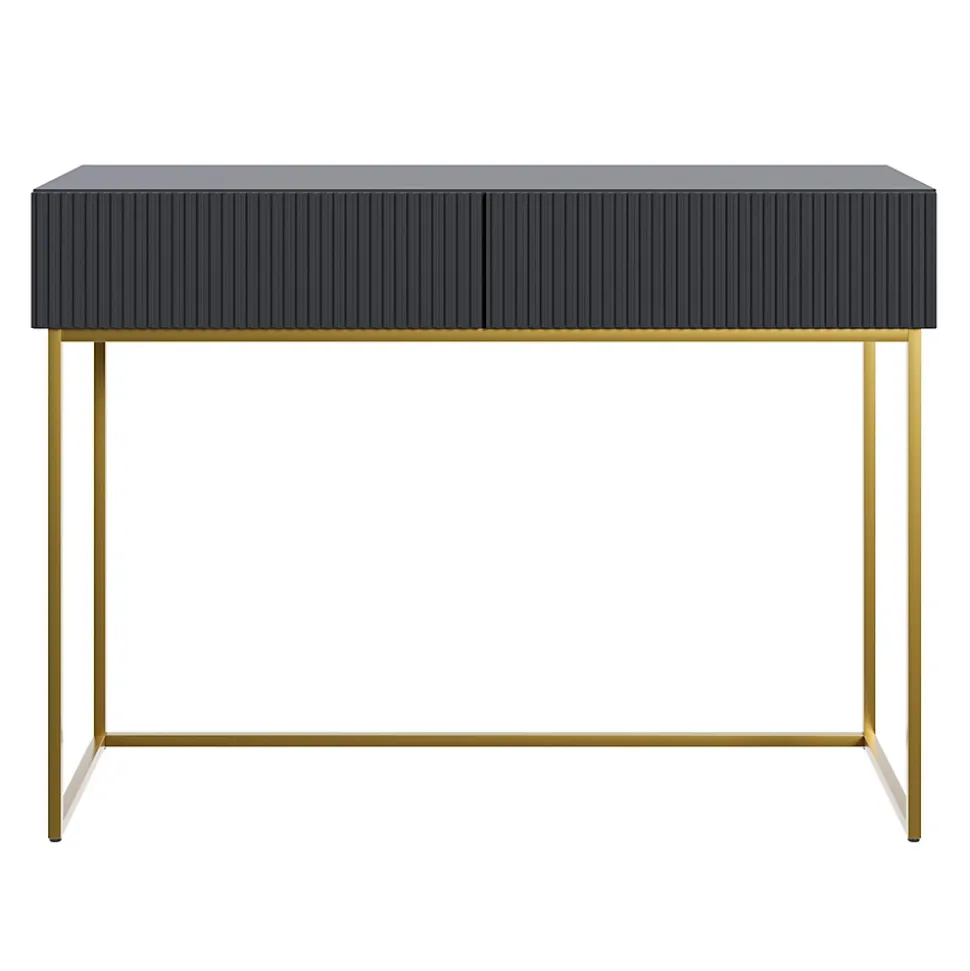 Coiffeuse noire pieds dorés 110 cm VELDIO