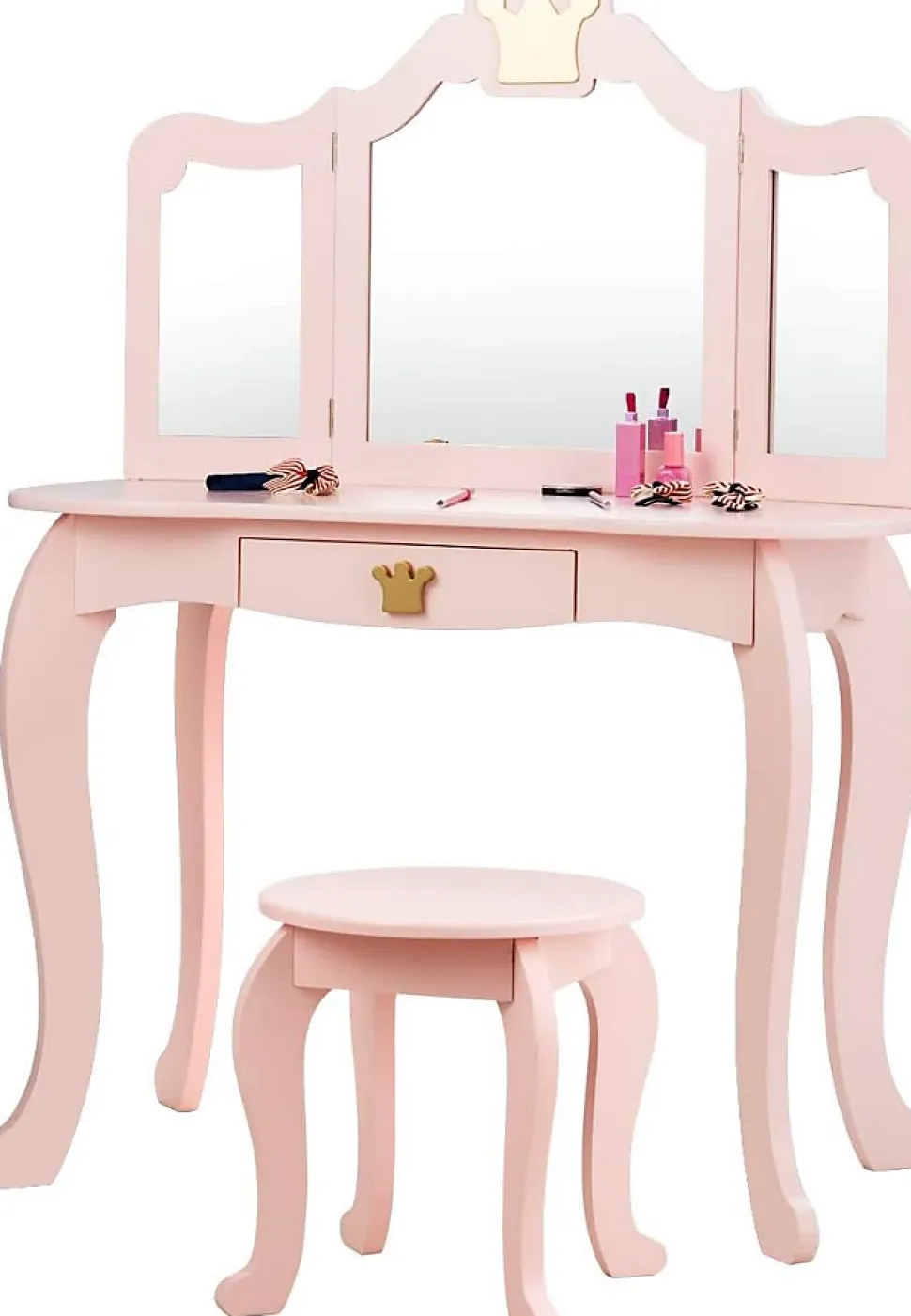 Coiffeuse pour Enfant 2 en 1, Table de Maquillage avec Tabouret et 3 Miroirs Amovibles, pour Enfants de 3-7 Ans (Rose)