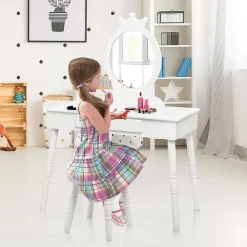 Coiffeuse pour enfants avec tabouret coiffeuse et chaise table cosmetique avec miroir et tiroir egalement comme bureau