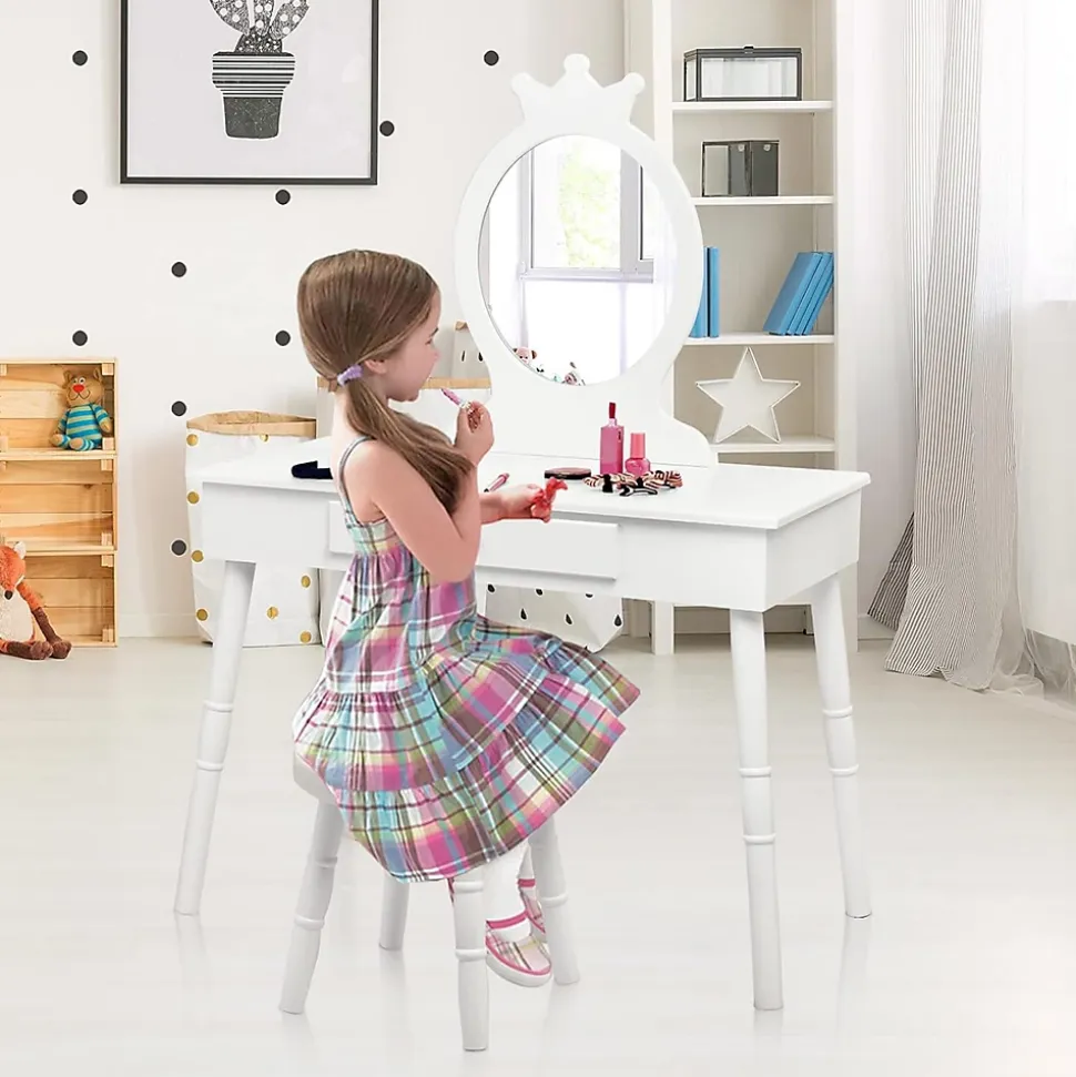 Coiffeuse pour enfants avec tabouret coiffeuse et chaise table cosmetique avec miroir et tiroir egalement comme bureau