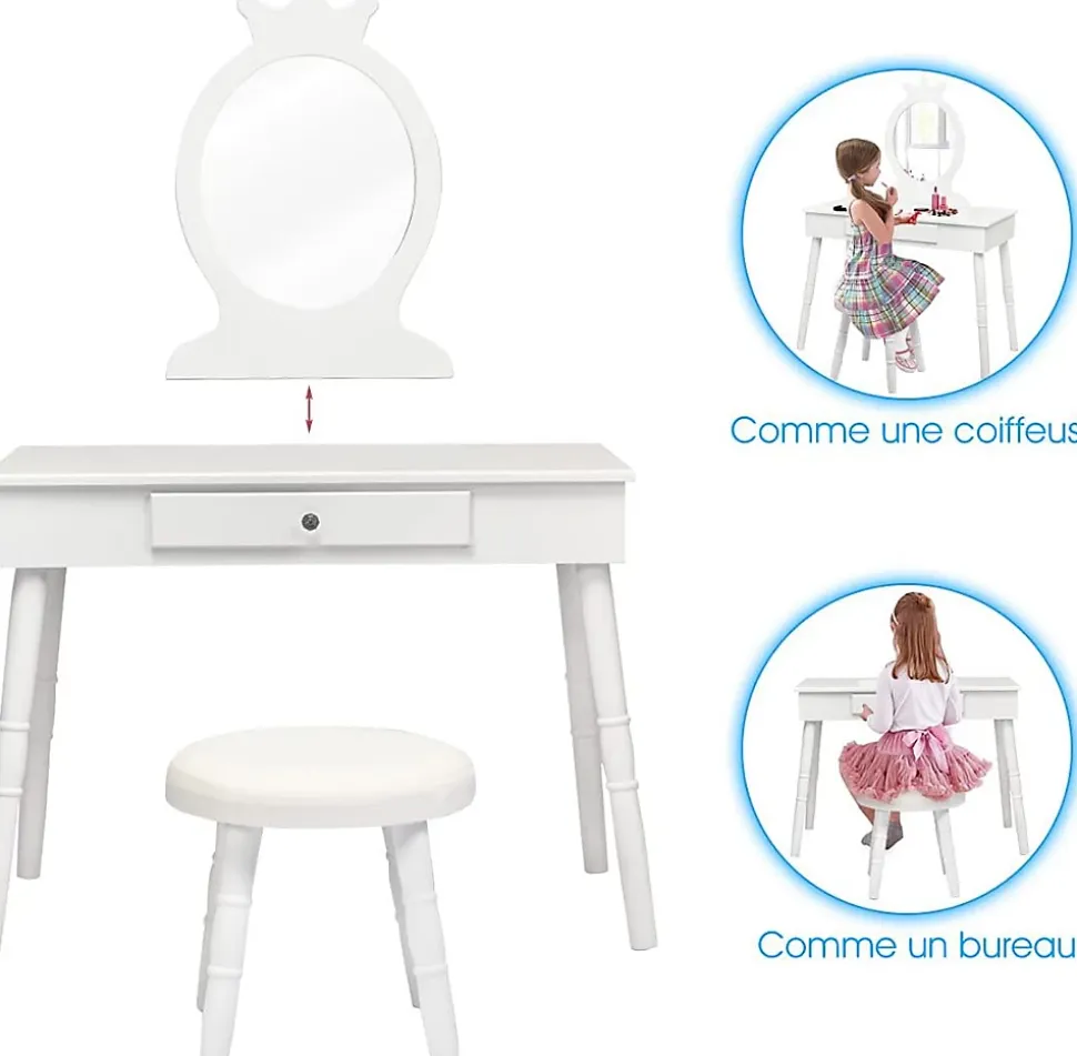 Coiffeuse pour enfants avec tabouret coiffeuse et chaise table cosmetique avec miroir et tiroir egalement comme bureau