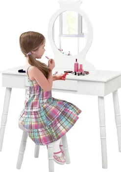Coiffeuse pour enfants avec tabouret coiffeuse et chaise table cosmetique avec miroir et tiroir egalement comme bureau