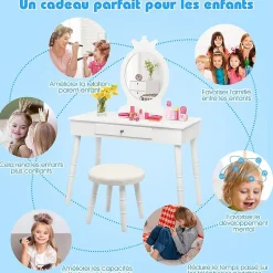 Coiffeuse pour enfants avec tabouret coiffeuse et chaise table cosmetique avec miroir et tiroir egalement comme bureau