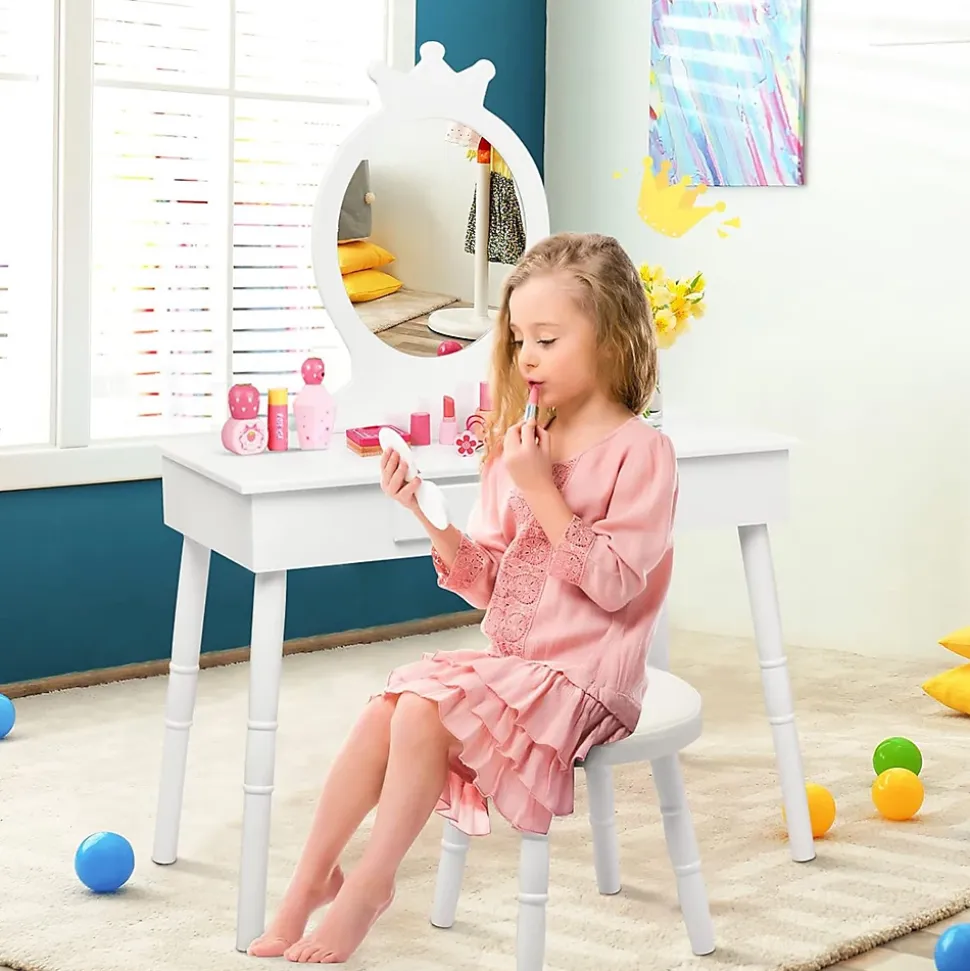 Coiffeuse pour enfants avec tabouret coiffeuse et chaise table cosmetique avec miroir et tiroir egalement comme bureau
