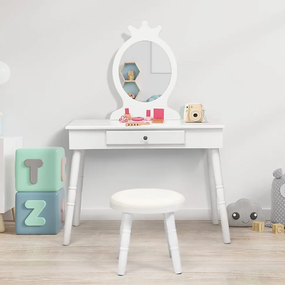 Coiffeuse pour enfants avec tabouret coiffeuse et chaise table cosmetique avec miroir et tiroir egalement comme bureau