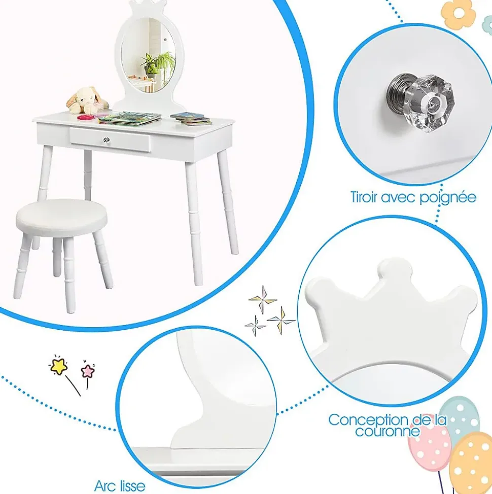 Coiffeuse pour enfants avec tabouret coiffeuse et chaise table cosmetique avec miroir et tiroir egalement comme bureau