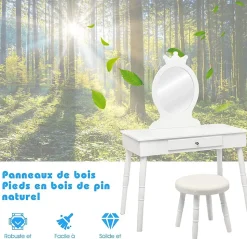 Coiffeuse pour enfants avec tabouret coiffeuse et chaise table cosmetique avec miroir et tiroir egalement comme bureau