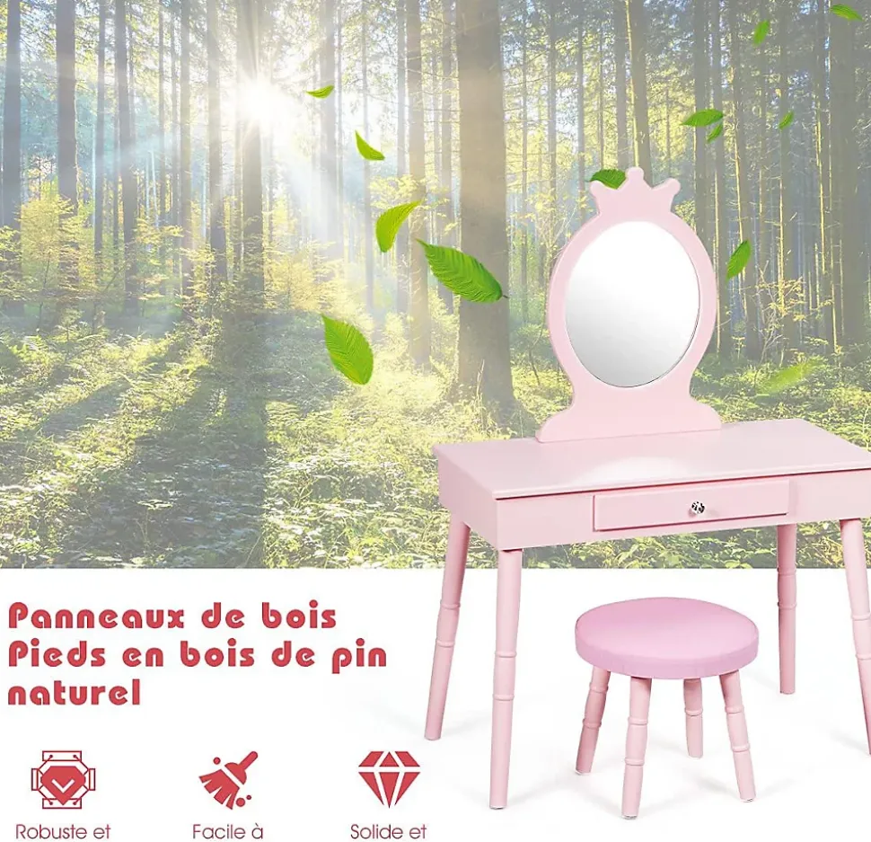 Coiffeuse pour enfants avec tabouret coiffeuse et chaise table cosmetique avec miroir et tiroir egalement comme bureau