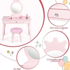 Coiffeuse pour enfants avec tabouret coiffeuse et chaise table cosmetique avec miroir et tiroir egalement comme bureau