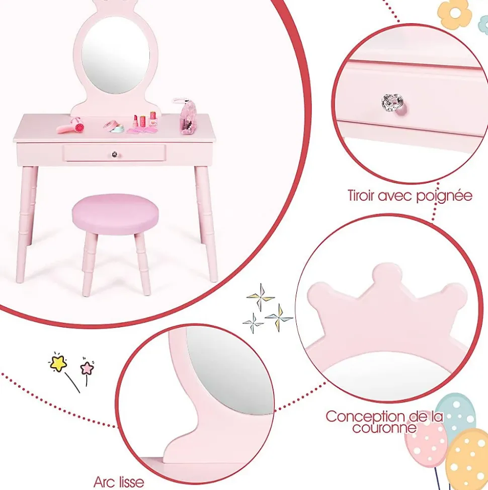 Coiffeuse pour enfants avec tabouret coiffeuse et chaise table cosmetique avec miroir et tiroir egalement comme bureau