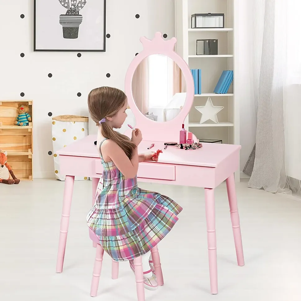 Coiffeuse pour enfants avec tabouret coiffeuse et chaise table cosmetique avec miroir et tiroir egalement comme bureau