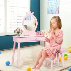 Coiffeuse pour enfants avec tabouret coiffeuse et chaise table cosmetique avec miroir et tiroir egalement comme bureau