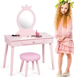 Coiffeuse pour enfants avec tabouret coiffeuse et chaise table cosmetique avec miroir et tiroir egalement comme bureau