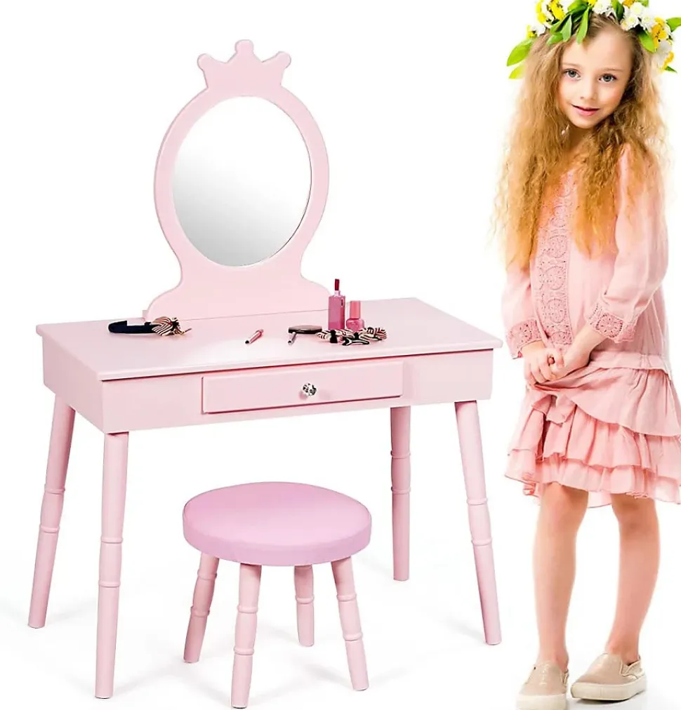 Coiffeuse pour enfants avec tabouret coiffeuse et chaise table cosmetique avec miroir et tiroir egalement comme bureau
