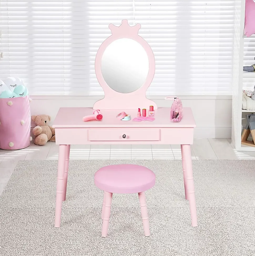 Coiffeuse pour enfants avec tabouret coiffeuse et chaise table cosmetique avec miroir et tiroir egalement comme bureau