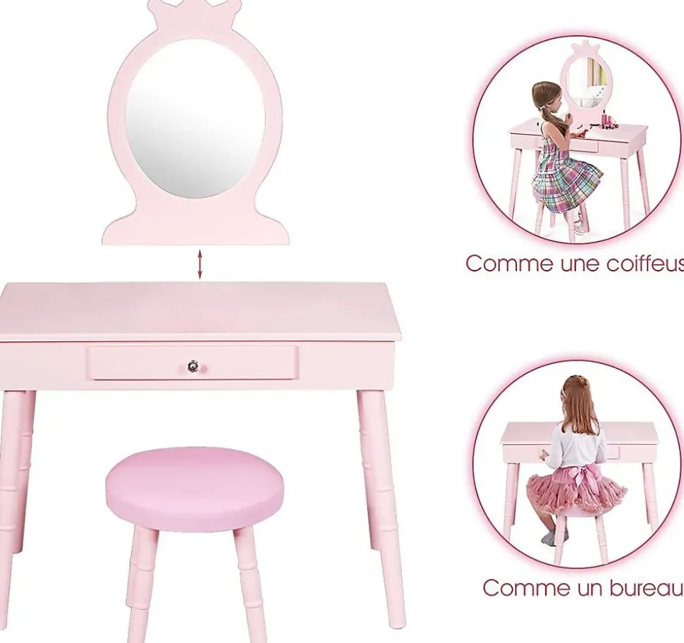 Coiffeuse pour enfants avec tabouret coiffeuse et chaise table cosmetique avec miroir et tiroir egalement comme bureau
