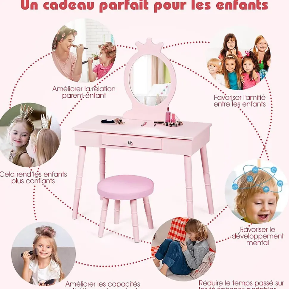 Coiffeuse pour enfants avec tabouret coiffeuse et chaise table cosmetique avec miroir et tiroir egalement comme bureau