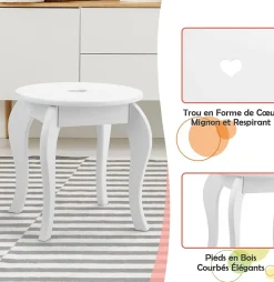 Coiffeuse Princesse Europeenne Table de Maquillage pour Enfant avec Tabouret Miroir et Tiroir en MDF Pieds en Bois de Pin