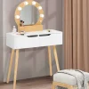 Coiffeuse scandinave 2 tiroirs HORIA bois et blanc avec miroir LED