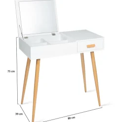 Coiffeuse scandinave LISA miroir rabattable blanche