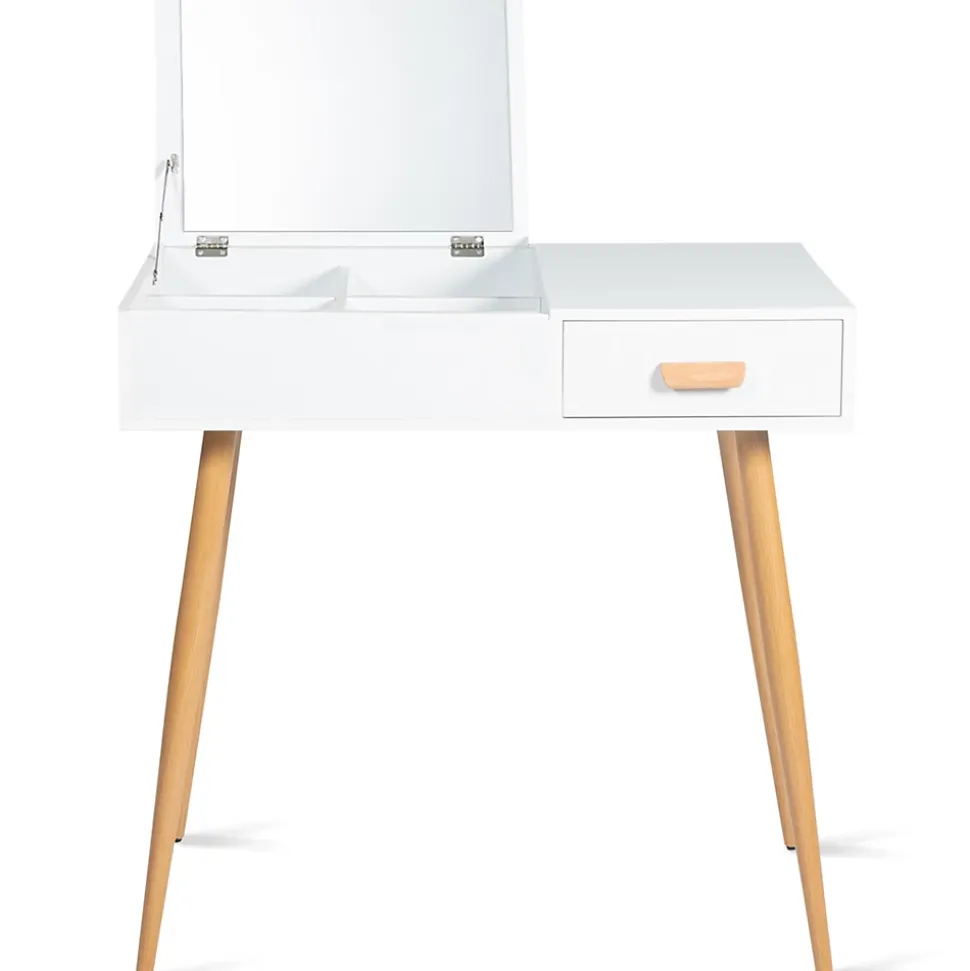 Coiffeuse scandinave LISA miroir rabattable blanche