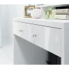 Coiffeuse SENSA blanche Avec miroir, tiroir, étagère et LED Design épuré et fonctionnel