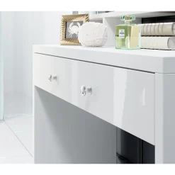 Coiffeuse SENSA blanche Avec miroir, tiroir, étagère et LED Design épuré et fonctionnel