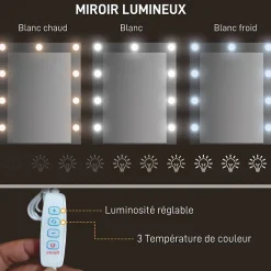 Coiffeuse style industriel - miroir LED réglable - 4 tiroirs tissu - acier noir aspect bois vieilli