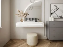 Coiffeuse suspendue avec miroir à LEDs - 2 tiroirs - Blanc brillant - JINEZA