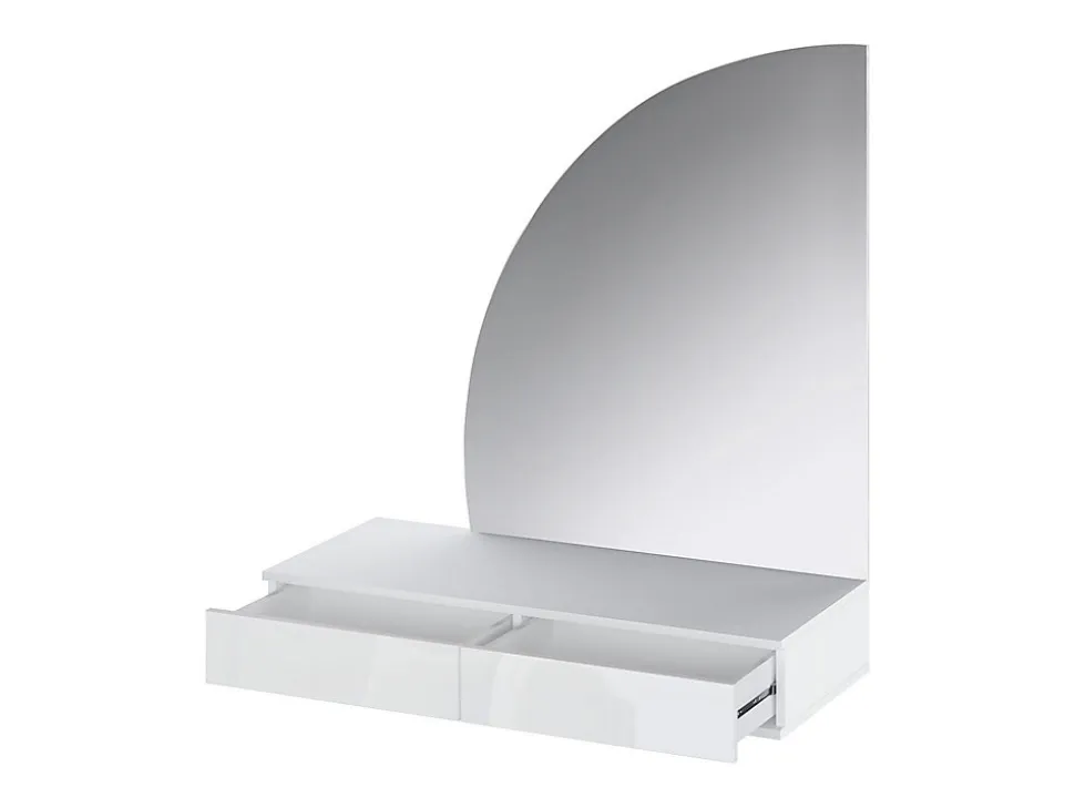 Coiffeuse suspendue avec miroir à LEDs - 2 tiroirs - Blanc brillant - JINEZA