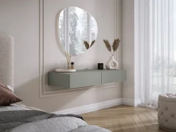 Coiffeuse suspendue avec deux tiroirs, façade lisse - couleur : aloès vert, 100 x 40 x 16 cm