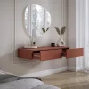 Coiffeuse suspendue avec deux tiroirs, façade lisse - couleur : rouge brique, 100 x 40 x 16 cm