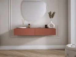 Coiffeuse suspendue avec deux tiroirs, façade lisse - couleur : rouge brique, 100 x 40 x 16 cm