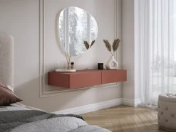 Coiffeuse suspendue avec deux tiroirs, façade lisse - couleur : rouge brique, 100 x 40 x 16 cm
