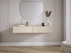 Coiffeuse suspendue avec deux tiroirs, façade rainurée - Couleur : cachemire, 100 x 40 x 16 cm
