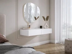 Coiffeuse suspendue avec deux tiroirs, façade lisse - Couleur : blanc, 100 x 40 x 16 cm