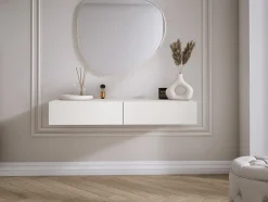 Coiffeuse suspendue avec deux tiroirs, façade lisse - Couleur : blanc, 100 x 40 x 16 cm