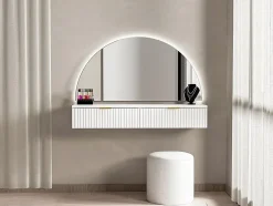 Coiffeuse suspendue avec miroir et LEDs - 2 tiroirs - Blanc - FRALYN