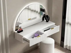 Coiffeuse suspendue avec miroir et LEDs - 2 tiroirs - Blanc - FRALYN