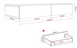 Coiffeuse suspendue avec deux tiroirs, façade lisse - couleur : cachemire, 100 x 40 x 16 cm