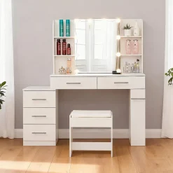 Coiffeuse Table de maquillage Table de toilette avec miroir Tiroir Éclairage LED