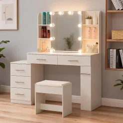Coiffeuse Table de maquillage Table de toilette avec miroir Tiroir Éclairage LED