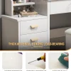 Coiffeuse Table de Maquillage avec Miroir LED 3 Couleurs et 4 Tiroirs, Ensemble avec Tabouret, MDF et Verre, 85x36x130 cm - Blanc