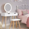 Coiffeuse table de maquillage avec miroir LED et tabouret coloris blanc H129 x L80 x P40 cm